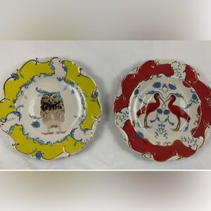 Two Anthropologie Lou Rota Nature Table Salad Dessert Plates perfect condition